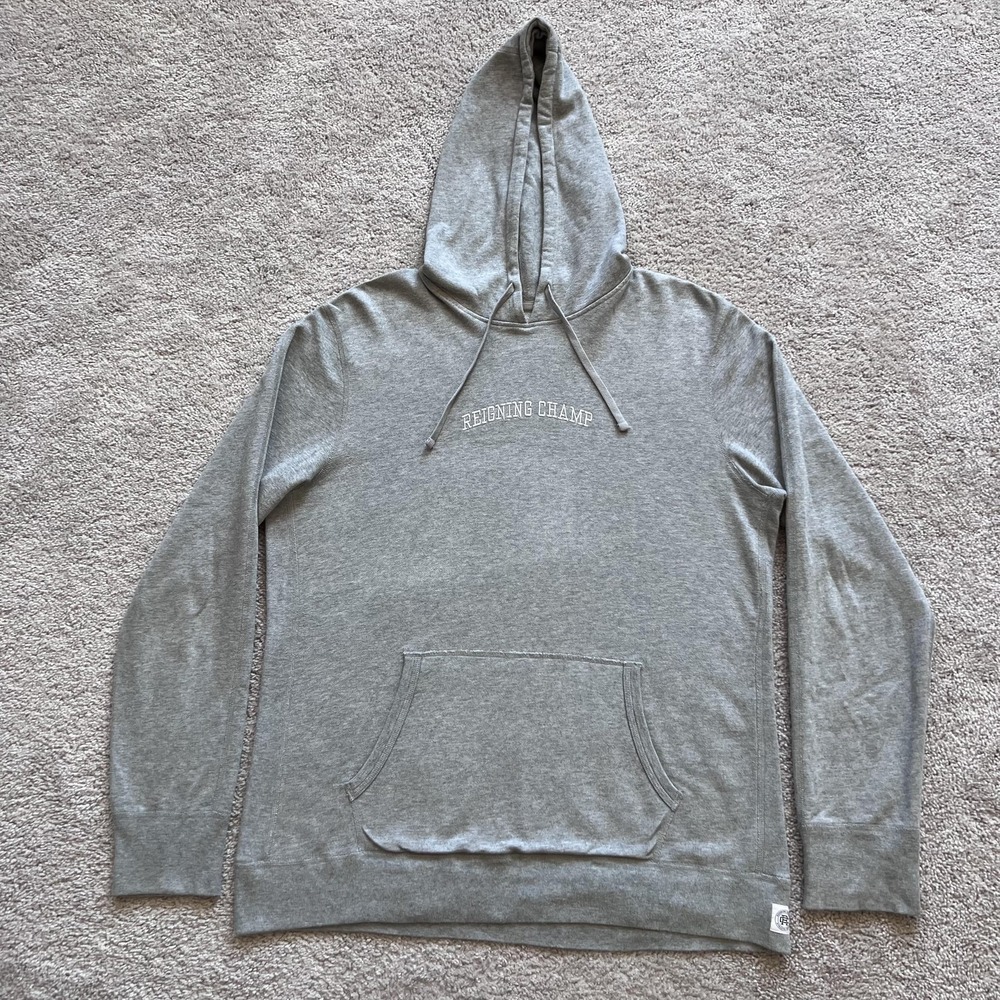 Reigning Champ Pima Cotton Hoodie Mens Large Gray Pullover Jersey Embroidered